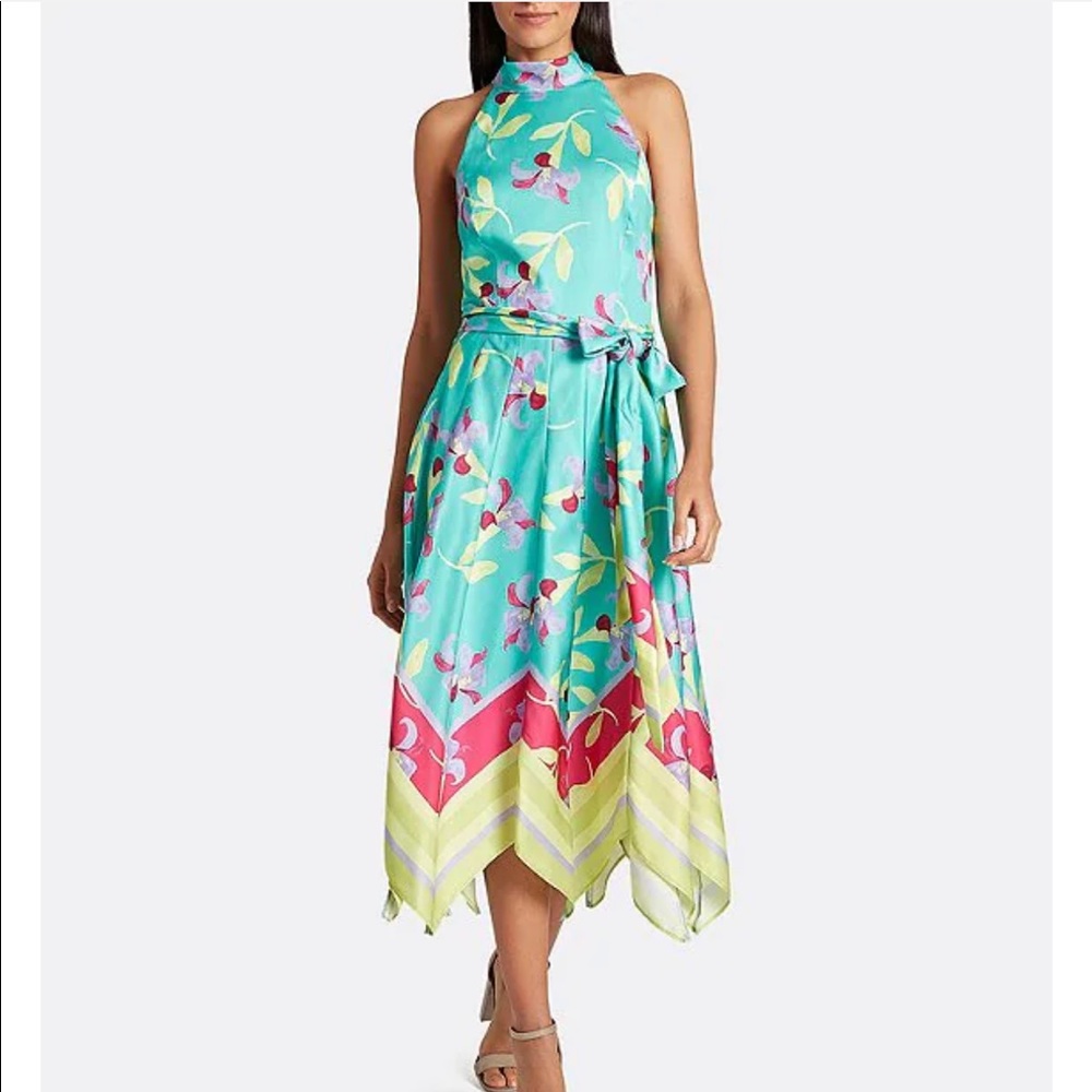 Tahari handkerchief turquoise beautiful lily dress